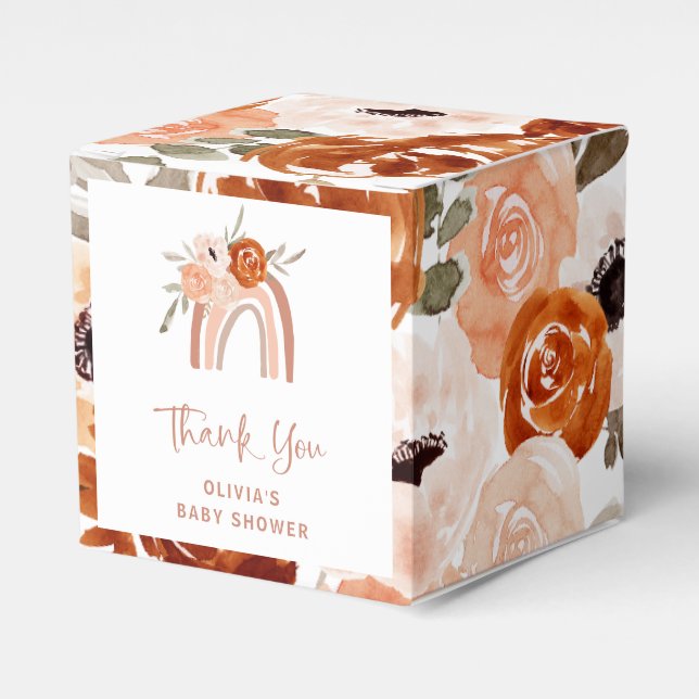 Orange Terracotta Boho | Rainbow Baby Shower Favor Boxes (Front Side)