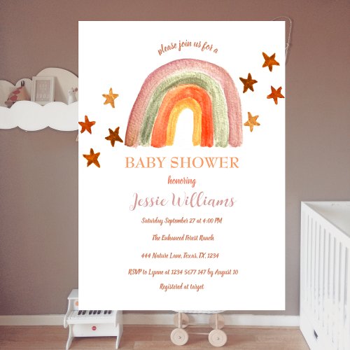 Orange Terracotta Boho Rainbow Baby Shower Invitation