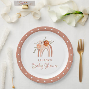 Orange Terracotta Boho   Rainbow Baby Shower Paper Plates