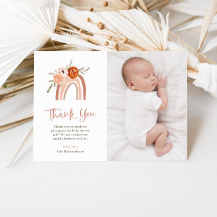 Orange Terracotta Boho   Rainbow Baby Shower Photo Thank You Card