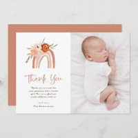 Orange Terracotta Boho | Rainbow Baby Shower Photo Thank You Card