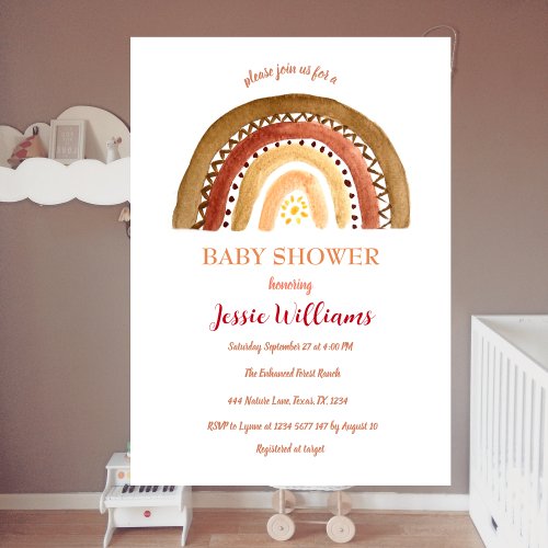 Orange Terracotta Boho Rainbow Baby Shower Sun Invitation