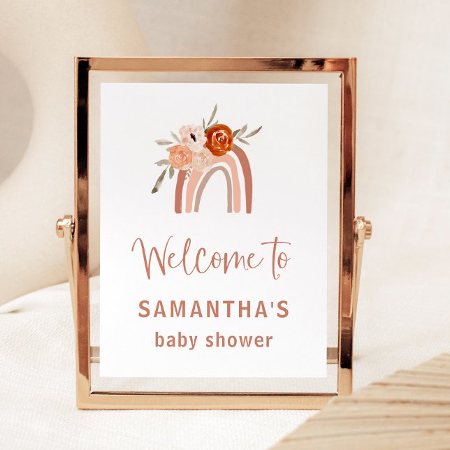 Orange Terracotta Boho Rainbow Baby Shower Welcome Poster (Creator Uploaded)
