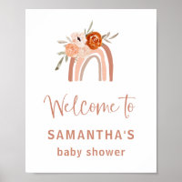 Orange Terracotta Boho Rainbow Baby Shower Welcome Poster