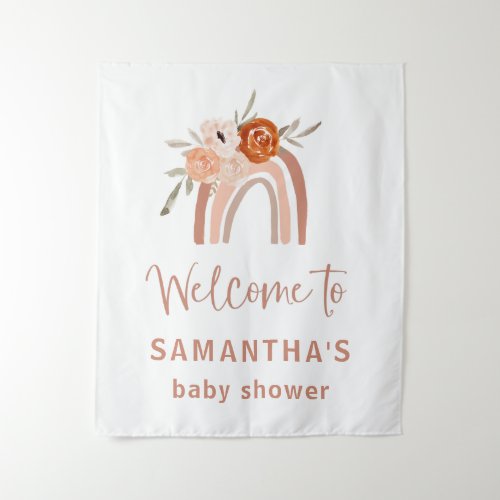 Orange Terracotta Boho Rainbow Baby Shower Welcome Tapestry