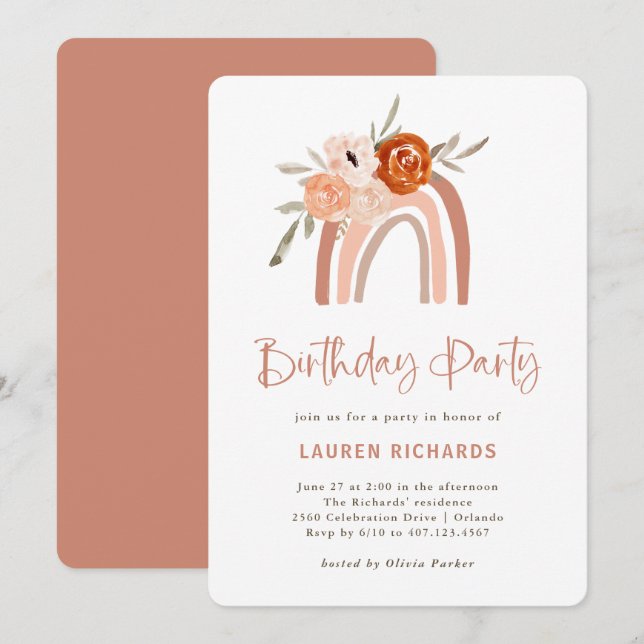 Orange Terracotta Boho | Rainbow Birthday Party Invitation (Front/Back)