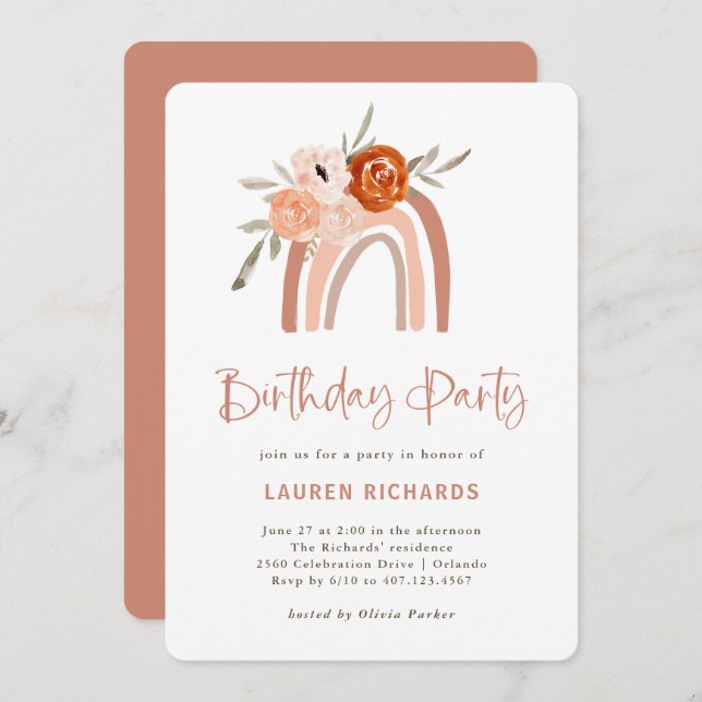 Orange Terracotta Boho | Rainbow Birthday Party Invitation (Front/Back)