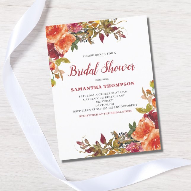 Orange Terracotta Floral Bridal Shower Invitation  Postcard (Creator Uploaded)