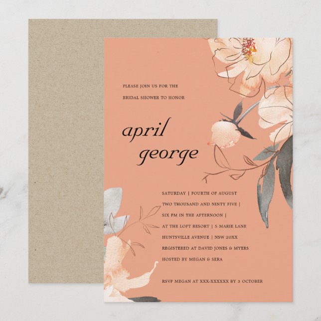 ORANGE TERRACOTTA FLORAL BRIDAL SHOWER INVITE (Front/Back)