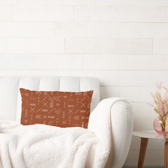 Orange Terracotta Gorgeous Geometric Pattern Lumbar Pillow (Couch)
