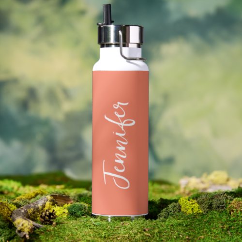 Orange Terracotta Hand Writing Script Personalized Water Bottle