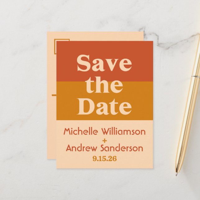 Orange Terracotta Modern Retro Announcement Postcard (Front/Back In Situ)