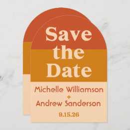 Orange Terracotta Modern Retro Arched Save The Date