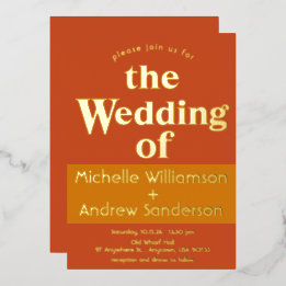 Orange Terracotta Modern Retro Foil Invitation