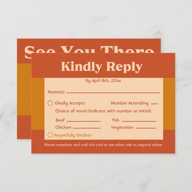 Orange Terracotta Modern Retro QR Code  RSVP Card (Front/Back)