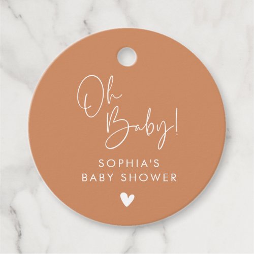 Orange Terracotta Oh Baby Modern Boho Baby Shower Favor Tags