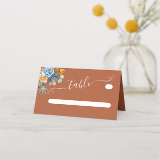 Orange Terracotta Rustic Navy Blue Rust Wedding Place Card