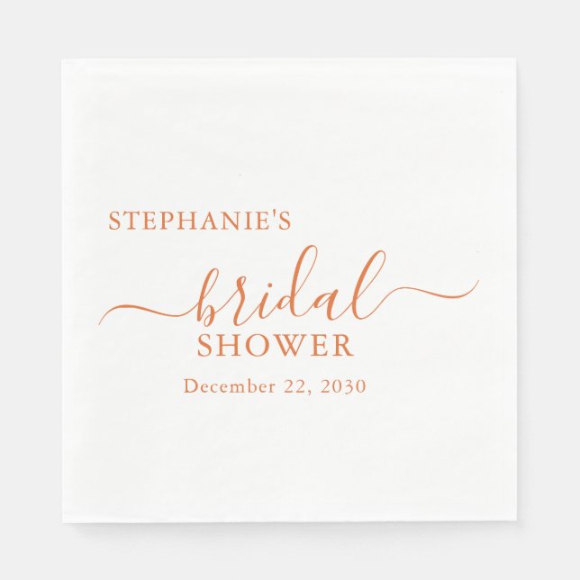 Orange Terracotta Simple Script Bridal Shower Napkins (Front)