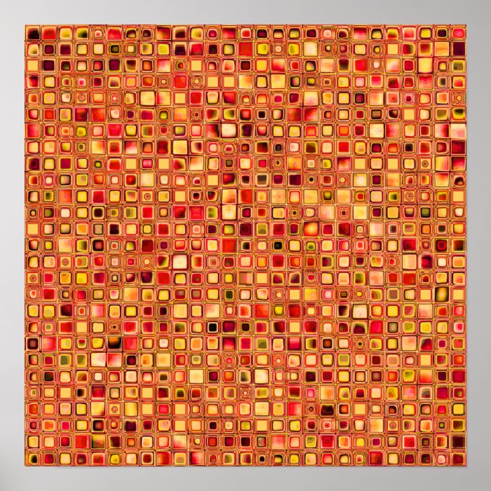 Orange 'Terracotta' Textured Mosaic Tiles Pattern Poster