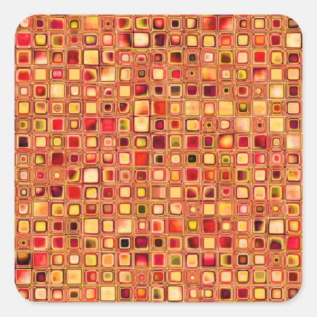 Orange 'Terracotta' Textured Mosaic Tiles Pattern Square Sticker (Front)