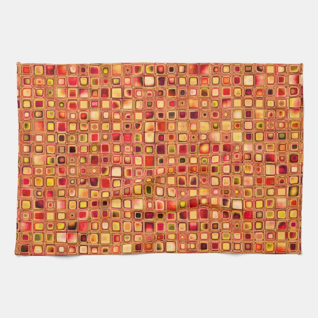 Orange 'Terracotta' Textured Mosaic Tiles Pattern Towel (Horizontal)