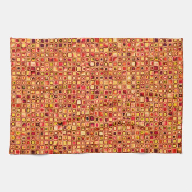 Orange 'Terracotta' Textured Mosaic Tiles Pattern Towel (Horizontal)