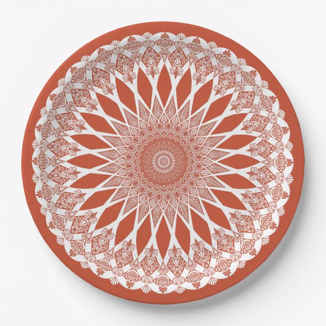 Orange Terracotta Tristyns Mandala Paper Plates (Front)