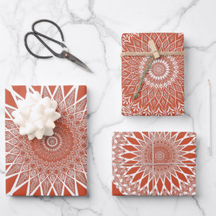 Orange Terracotta Tristyns Mandala Wrapping Paper Sheets
