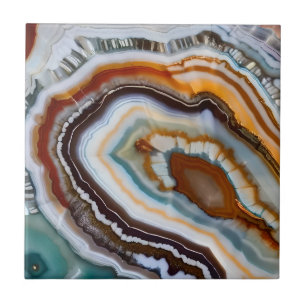 Orange Terracotta White Black Blue Agate Geode Ceramic Tile