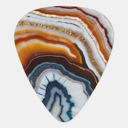 Orange Terracotta White Black Blue Agate Geode Guitar Pick