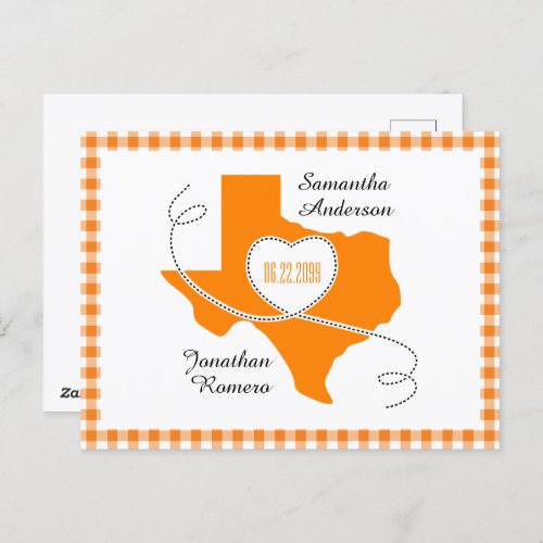 Orange Texas Curling Ribbon Save the Date Postcard
