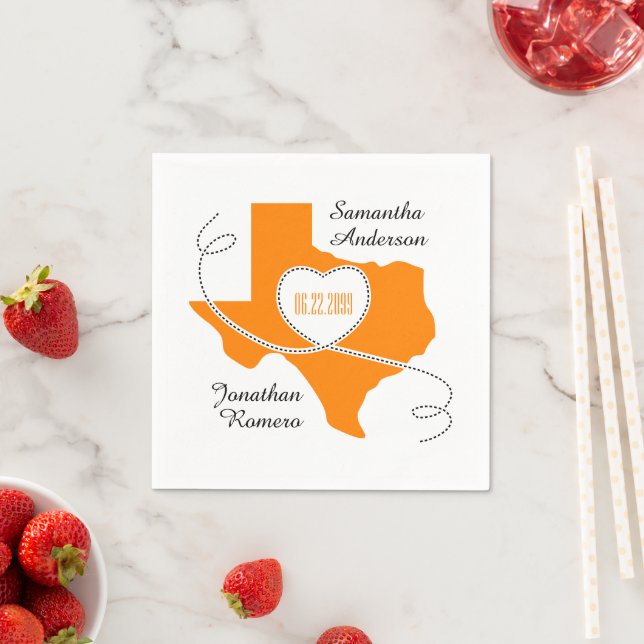Orange Texas Curling Ribbon Wedding Date Napkins (Insitu)