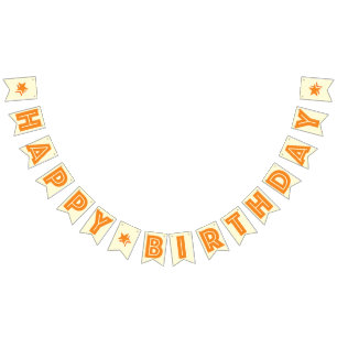 ORANGE TEXT AND CREAM COLOR ☆ HAPPY ☆ BIRTHDAY ☆ BUNTING FLAGS