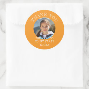 Orange Thank you Birthday Girl Photo Classic Round Sticker