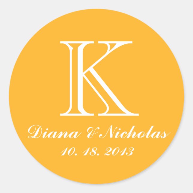 Orange thank you monogram wedding favor sticker (Front)