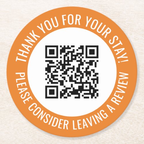 Orange Thank You Scan Me Promotional QR Code Round Paper Coaster