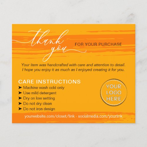 Orange Thank you Washing Tips Care Instruction Flyer