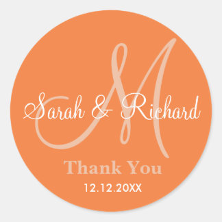 Orange Thank You Wedding Monogram Sticker