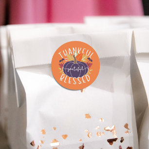 Orange Thankful Grateful Blessed Thanksgiving Fall Classic Round Sticker