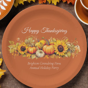 Orange Thanksgiving Party Custom Pumpkin Patch Paper Plates