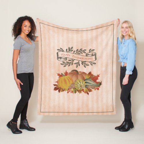 Orange Thanksgiving Pumpkins and Squash Fleece Blanket