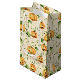 ORANGE THANKSGIVING PUMPKINS WITH GREEN LEAVES SMALL GIFT BAG