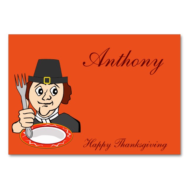 Orange Thanksgiving Table Cards Hungry Pilgrim (Front)