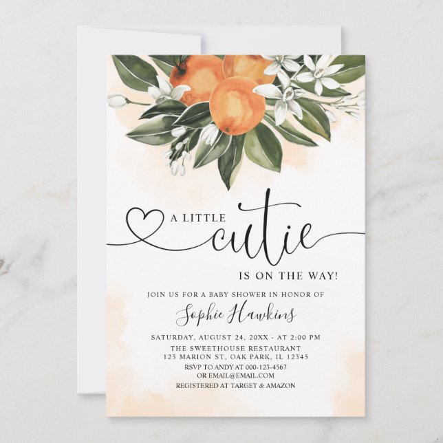 Orange Themed A Little Cutie baby shower  Invitation (Front)