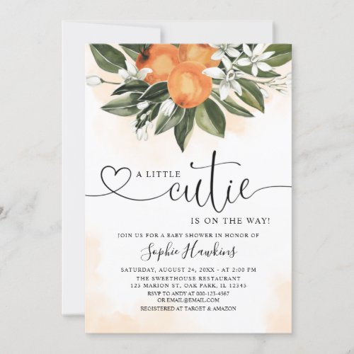 Orange Themed A Little Cutie baby shower  Invitation