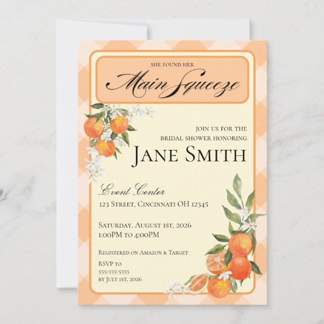 Orange Themed Bridal Shower Invitation (Front)