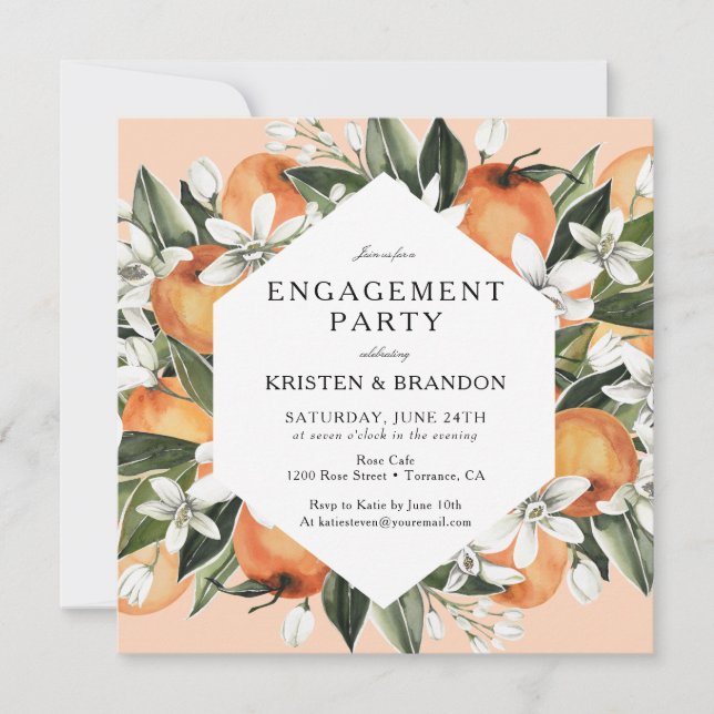 Orange Themed Citrus Engagement Party  Invitation (Front)