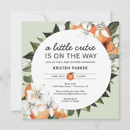 Orange Themed Little Cutie Baby Shower Invitation