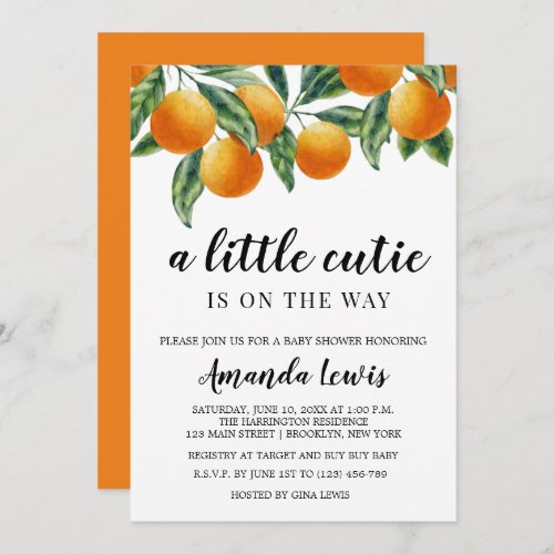 Orange Themed Little Cutie Baby Shower Invitation