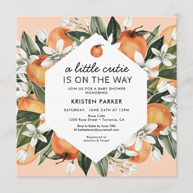 Orange Themed Little Cutie Baby Shower Invitation